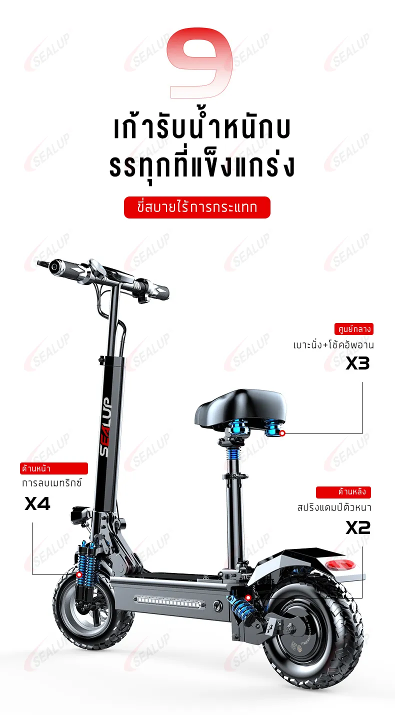 SEALUP Q7 48V1000W รถไฟฟ้า สกู๊ตเตอร์ไฟฟ้า รุ่นออฟโรด สกูตเตอร์ไฟฟ้าผู้ใหญ่พับได้ กันน้ำ