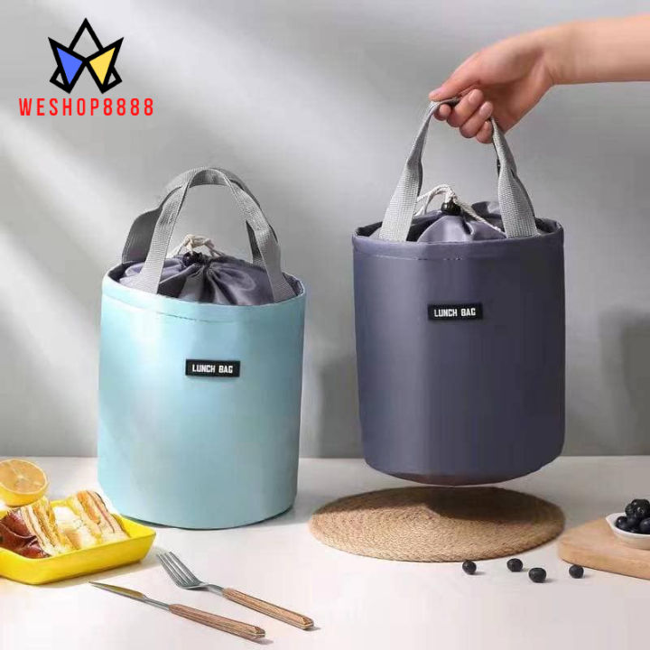 WESHOP8888 Insulated Lunch Bucket Bag Student Round Lunch Box Bag ...