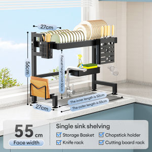 HYM 1/2 Layer Dish Drying Drainer Rack Over Sink Organizer Plates Organizer Kitchen Rack with Accessories Stainless