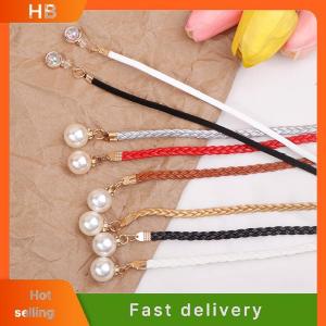 HB Retro PU Braided Pearl Belt Chain Versatile Women Leather Rope Waistband Love Buckle Jeans Dresses Clothing Accessories