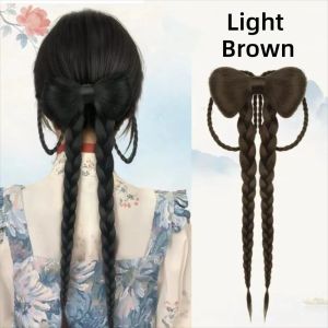 HPVDBP Elegant Bow Braids Ponytail Extensions Duckbill Clip Synthetic Hanfu Long Ponytail Wig Vintage Fake Bow Knot Back Hair Piece For Women