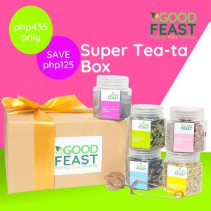 The Good Feast Gift Box: Super Tea-ta Box - Blue tea Chamomile tea Lavender tea rose tea Peppermint tea infuser