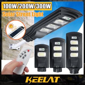 KEELAT Solar Street Light 100/200/300W Solar Street Lamp PIR Motion Sensor Solar Light IP67 Waterproof Outdoor Light Wireless Lamp Parking Lot Lighting Outdoor Street Light