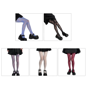 Women Japanese Fishnet Pantyhose Gothic Preppy Style Multicolored Floral Lace Patterned Sheer Mesh Tights Stockings Bottoming Hosiery