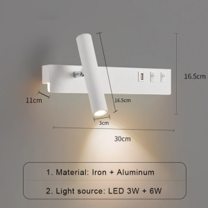 LED wall lamp with switch and USB reading lighting wall lamp interior decoration lamp