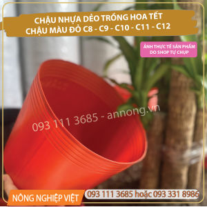 Chậu Nhựa C11 (đen/đỏ) - tính cái - Chậu nhựa trồng hoa Chậu trồng vạn thọ 3 gốc 4 gốc