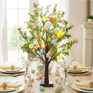 Battery Powered Easter White Birch Tree Light Colorful Easter Eggs Flower Branch Ornaments Easter Table Decoration Spring Festival Party Decor
