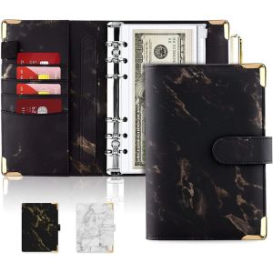 FDGFGG Money Organizer Cash Envelopes A6 Notebook for Budgeting Budget Planner PU Leather 6 Ring Binder Marble Budget Binder Marble Notebook Notebook Binder