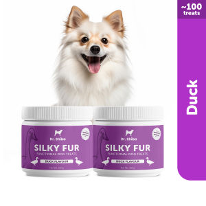 Dr Shiba Silky Fur Double Delight Healthy Dog Treats Supplement Snacks for Pets with Dog probiotics Dog Multivitamins Appetite Booster for Dogs Fur Enhancing Treats - Puppy Food/ Adult Dog Food for Healthier Shinier Fur Coats and Better Pet Health
