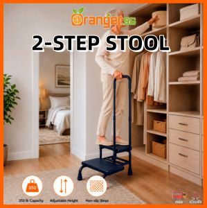 2-Step Stool With Handle Adjustable Non-Slip Platform Stable Safety Step Ladder For Bedroom Kitchen