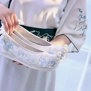 Xiangyun Hanfu Shoes For Female Students Ancient Style Embroidered Shoes WomenS Hanfu-Inspired Height-Increasing Ancient Style Shoes Han Element Cloth Shoes