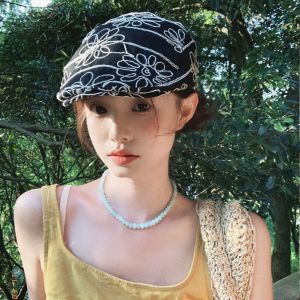 RGFV Phong cách đường phố Mũ nồi nữ CAY Chống nắng Y2K Mũ Newsboy hoài cổ Thời trang Thêu Mũ họa sĩ cổ điển Nữ