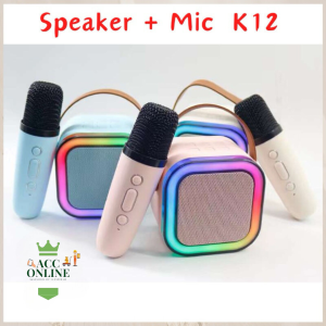 Speaker karaoke K12 Bluetooth portabel / mikrofon Mini mic nyanyi pidato KTV / mic bluetooth lampu led rgb Blutut