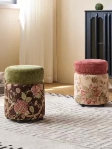 Sacesr Solid Wood Luxury Stool Nordic Living Room Cylindrical Stool Floral Thickened Non-slip Sofa Stools Art Soft Home Furniture 2B5Z7