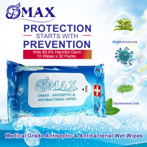 OMAX SG⚡ANTISEPTIC-ANTIBACTERIAL ICY MINT WET WIPES ✨BAG  & TRAVEL ACCESSORIES ✨QTY 1 PACK / 10 WIPES / PACK.