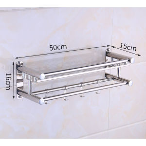 Drill Free Stainless Steel Multipurpose Storage Rack Bathroom Stainless Steel Shelf No-Punch High Gloss Towel Rack Hooks Layers Bath Towel Racks (1 Layer/2 Layers)