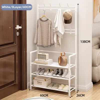 Multifunctional Shoe Rack 5 Layer Organizer Simple Floor Coat Rack Shoe Hat Black/White
