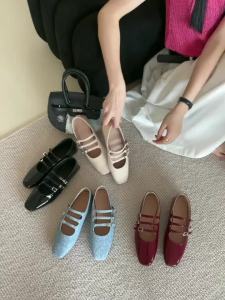 Fashion R Style Soft Leather Square Toe Big Shoes Mary Jane Flat Mules (Size 35-41)㏇X0414