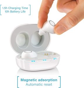 Hearing Amplifier Aid Rechargeable Digital Personal Sound Amplifier Devices ITE for SeniorsInner-Ear Hearing aidTV2-Pack with Charging (White)