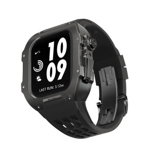 YALILAI Titanium Case with Fluororubber Strap for Apple Watch 45mm/44mm Luxury Richard RM Mod Kit for Apple Watch SE Series 9/8/7/6/5/4