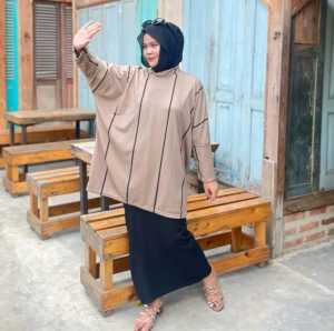 FX - Atasan Batwing Salur Lengan Panjang Bahan Osaka Print