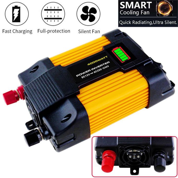 Modified sine wave high-frequency 4000W/6000W peak inverter DC 12V to AC 220V converter car power charger inverter, with 2.1A dual USB ports Battery ys clip LED display screen
