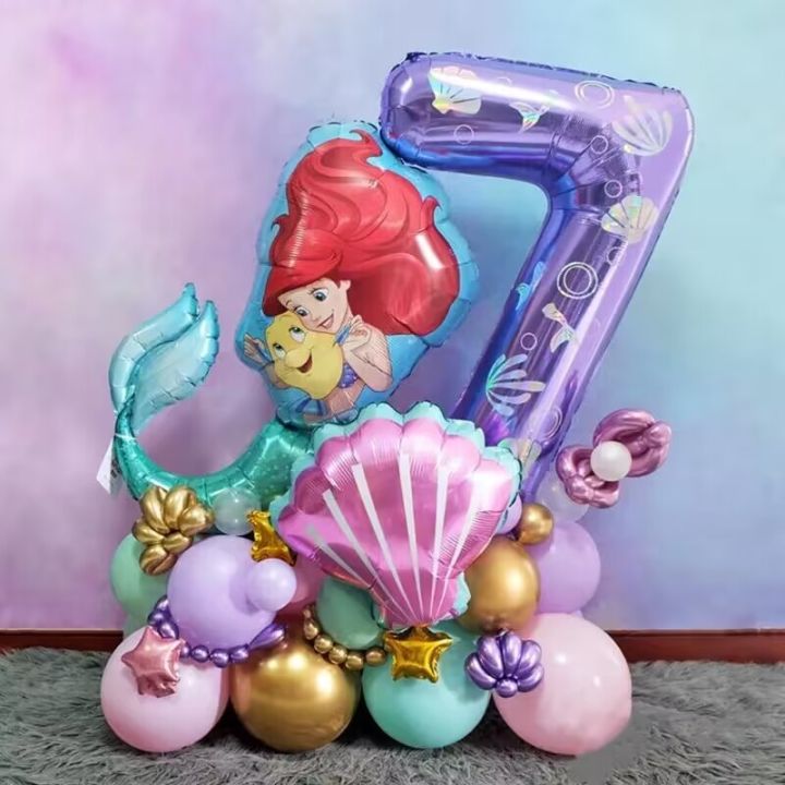 27Pcs/Set Theme Princess Little Mermaid Ariel Foil Balloons Shell ...