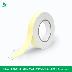 BK7x - 5 cuộn băng keo xốp 2 mặt siêu dính - Nhiều size - Băng dính xốp vàng băng keo hai mặt
