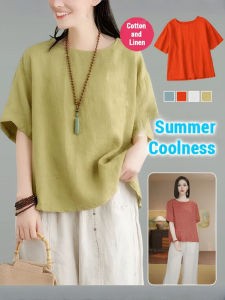 Cotton Linen Summer Top Loose Fit Vintage Tunic Blouse for Women Plus Size Casual Retro Style Linen Tops Vintage Style Plus Size Blouses