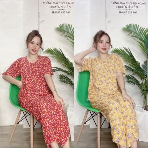 Bộ lanh mặc nhà đồ bộ tole nữ quần dài áo tay lỡ họa tiết hoa nhí [CÓ SIZE] - TLD63
