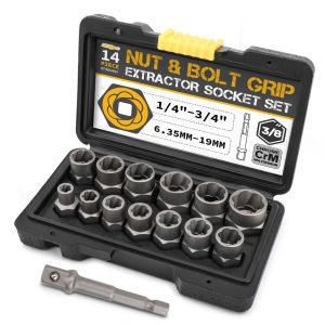 14PC Damaged Screw Extractor Broken Bolt Nut Remover Cr-Mo Steel Bolt Nut Extractor Car Tool Kit Hand Tool Kit 6.35 -19m