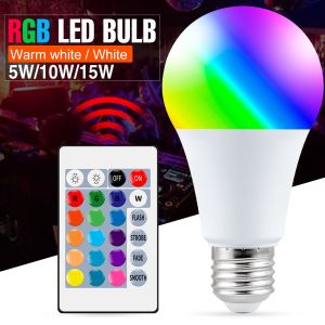 ♥Ready Stock +FREE+♥ 110V 220V E27 RGB LED Bulb Lights 3W 5W 10W 15W RGB Lampada Changeable Colorful RGBW LED Lamp With IR Remote Control+Memory For Home Holiday Decoration+Bluetooth mobile APP control led