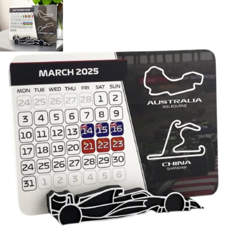 FB5G Formula 1 2025 Racing Calendar With F1 Car Stand 7.0" x 5.5" F1