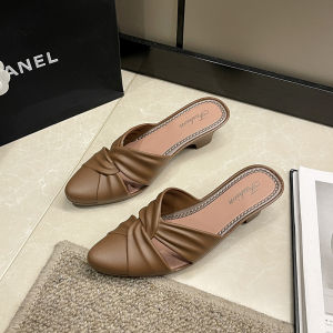 Free Shipping New Summer Fashion Solid-Color Pointed-Toe Slip-On Casual Outdoor Shoes Chunky-Heeled WomenS Sandals With A Hollowed-Out Design And Low Heel