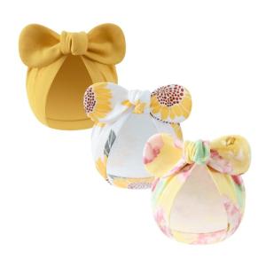 Set of 3pcs Comfortable Baby Bonnet Hat Newborns Bowknot Bonnet Cotton Fetal Caps Headwear for 0 to 3 Month Infant