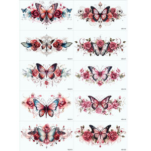 10 Pcs / Set 2024 Tato Warna Temporer Tahan Lama Original Design Stiker Tato 17 * 9.6cm / Pcs Tepi Renda Berwarna-Warni Ratu Seksi Tatto Temporer Bunga Kupu-Kupu