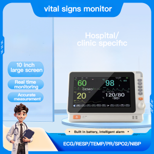 Medical patient monitor 10A vital sign monitor 10 inch high-definition screen hospital/clinic/home standard 6-parameter electrocardiogram monitor high-end bedside monitor complete set of accessories ECG/RESP/TEMP/NIBP/SPO2/PR， free shipping