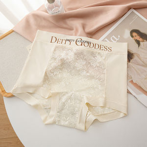 French Embroidered Lace New High Waist Tummy Control Seamless Ice Silk Comfortable Breathable Underwear Nude Sense Womens Briefs法式蕾丝轻塑收腹内裤