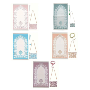 Muslims Prayer Rug Set Islamic Eid Gift Prayer Mat with Bag and Beads Travel Portable Praying Pad for Weddings