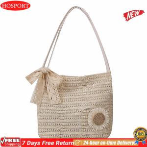 [HOM] Women Straw Woven Tote Handbag Large Capacity Shoulder Bag Top Handle Bag for Travel Shopping Daily Use