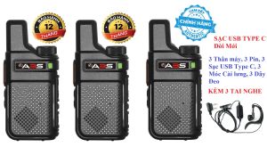Bộ 3 Bộ đàm siêu nhỏ mini chất lượng khủng ABS AB900 (Giá rẻ bền bỉ Sạc USB Type C Đời Mới)