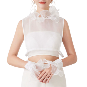 Decorative Collar And Arm Sleeves Set with Ruffled Design For Women Formal Event Outfit Dress Sweater Enhancer Accessory