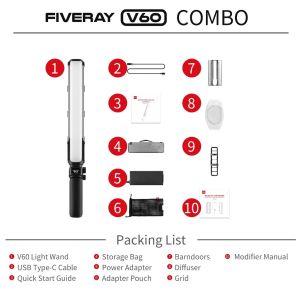 ZHIYUN FIVERAY V60 Handheld LED Light Rod Fill Light 100W Live Video Lighting Portable Photography Light Outdoor Shooting Rod Light Anchor Exclusive Portrait Soft Light