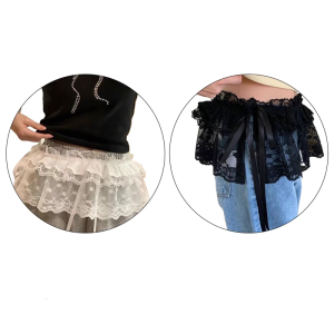 Ruffle Lace Layering Fake Top Mini Skirt Tieback Lower Sweep Shirt Extender Adjustable Girls Women Half Length Skirt