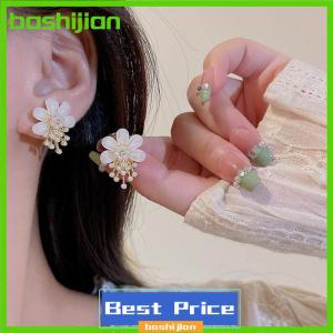 bashijian ต่างหูพู่ไข่มุกดอกไม้แฟชั่นสำหรับผู้หญิงเครื่องประดับงานแต่งงานเครื่องประดับงานปาร์ตี้