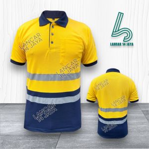 Polo Shirt Safety Navy Orange Reflektor Kombinasi Kaos kerah / kaos polo / poloshirt / polo shirt Pendek