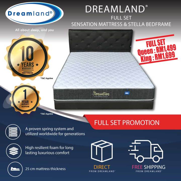 SENSATION Mattress & Bed Frame (Full Set) by Dreamland Lazada