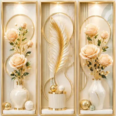 1 HARI KIRIM 3 PCS 1 SET HIASAN DINDING ESTETIK GAMBAR BUNGA WALLDECOR BINGKAI MDF 10X28CM