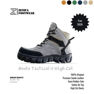 Sepatu Boots Pria Safety Outdoor Hiking Gunung 0riginal Zenifa Tactical V2 Cream Gurun Cowok Keren High Cut Premim