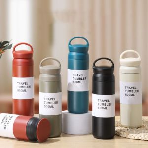 Stainless Steel Frosted Thermos Tea Cup Keeps Cold and Heat 500ML Insulated Water Bottle Creative Leak Proof Car Drink Vacuum Cup Outdoor Sports